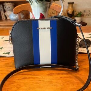 Michael Kors Center Stripe  Crossbody Bag with Blue and White Stripes NWT